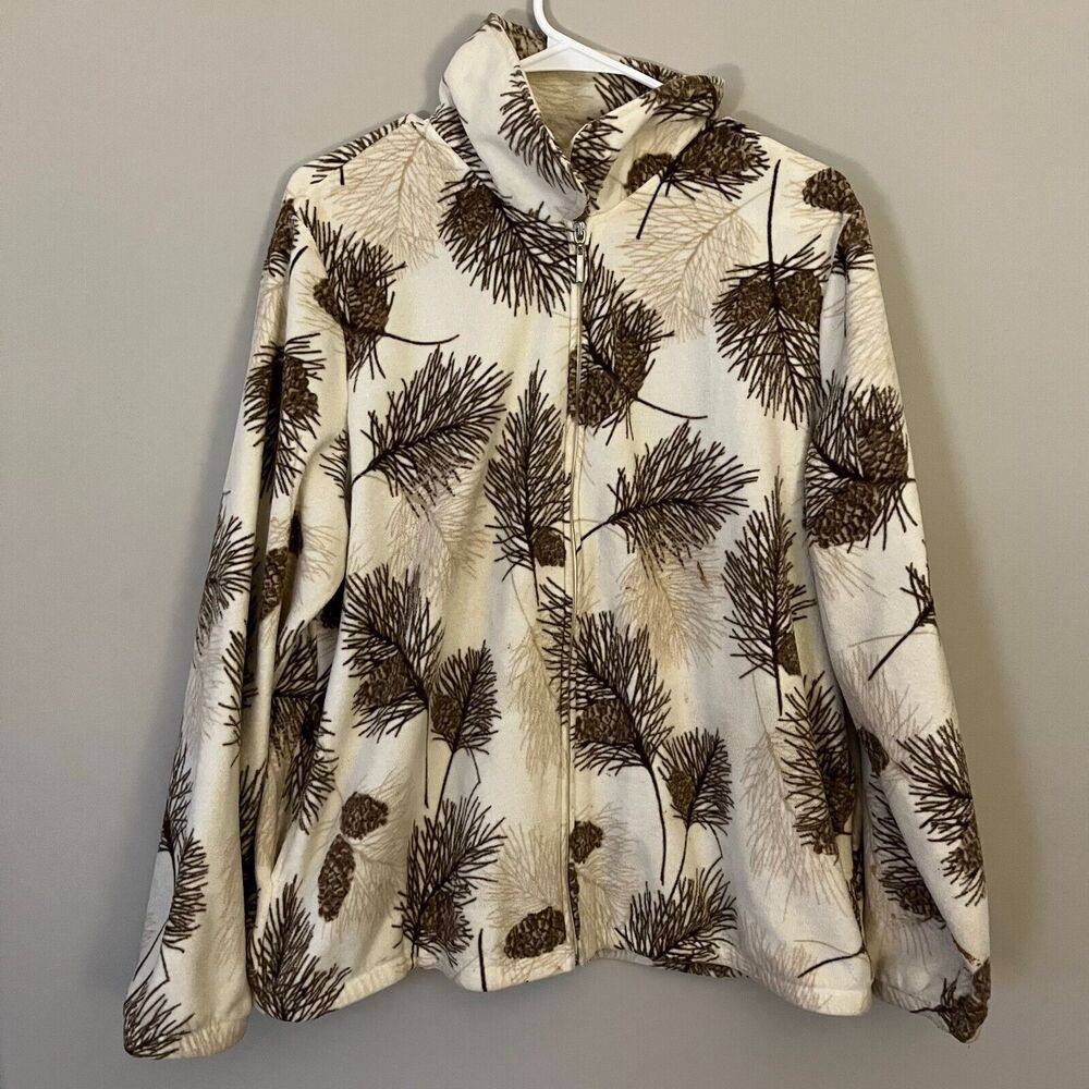 White Stag Zip up Fall Leaves XL Cream/Brown Excellent Condition